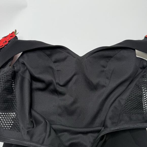 ODRELLA Black Party Dress Red ROSES Embroidered US 36 EU 34 A-Line Padded Cups - Picture 11 of 16